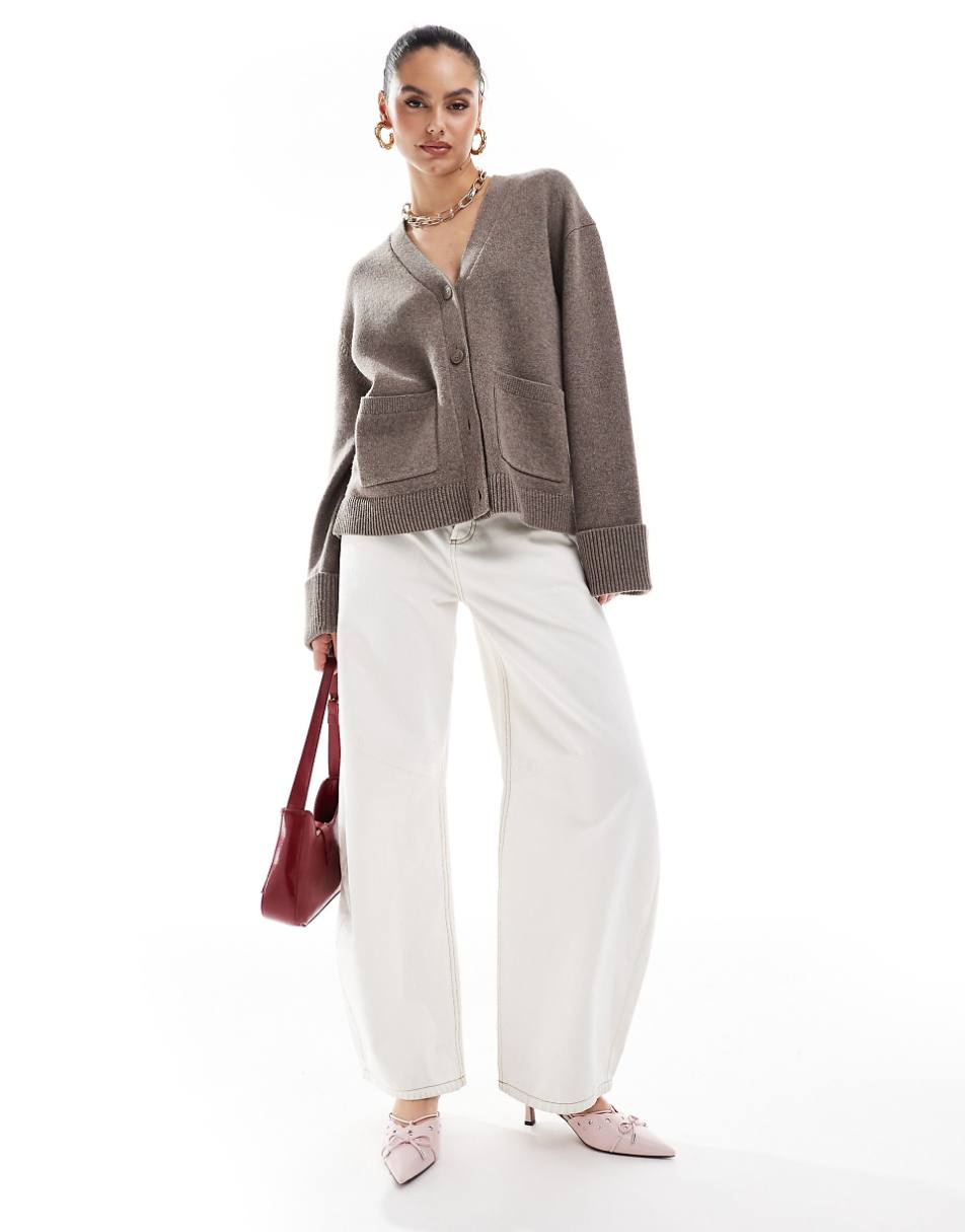 & Other Stories exclusive wool blend cardigan with cuffed sleeves in mole brown