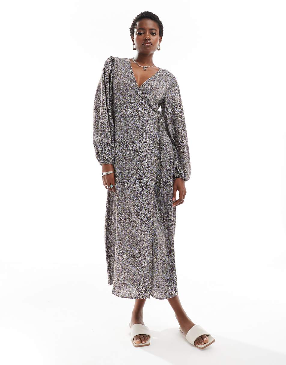 Glamorous maxi wrap dress in brown blue floral