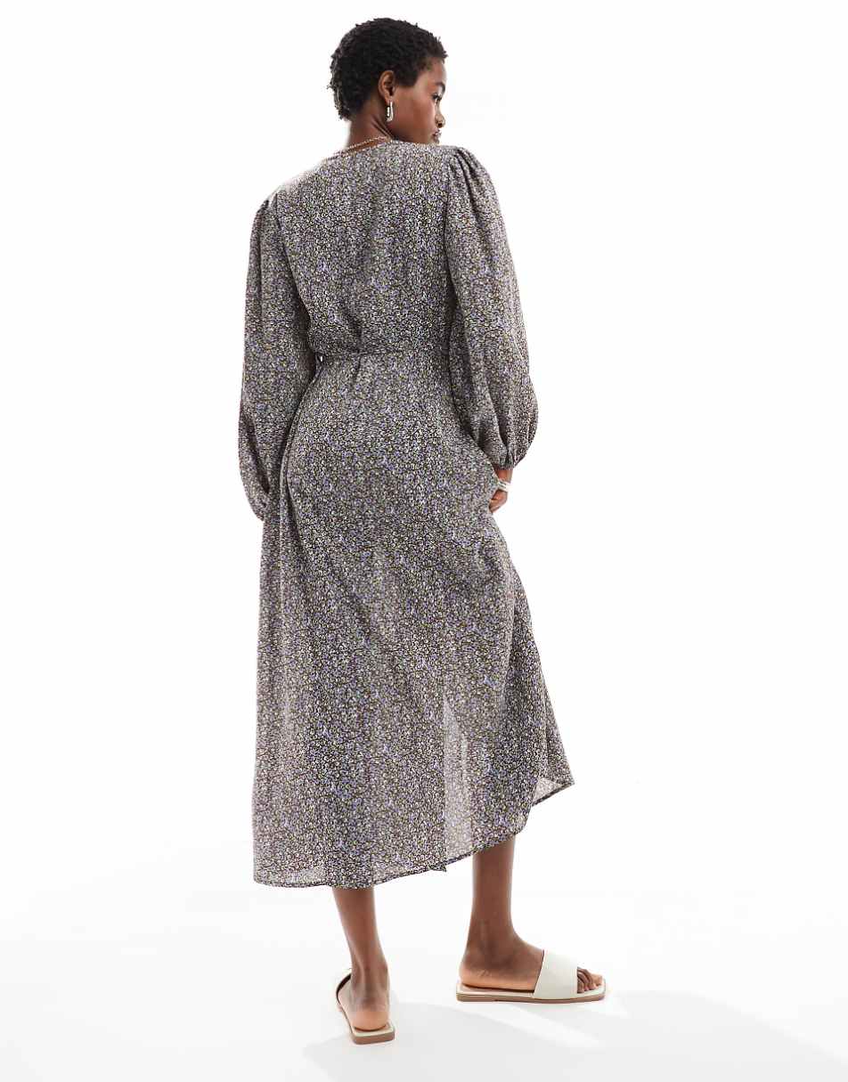Glamorous maxi wrap dress in brown blue floral