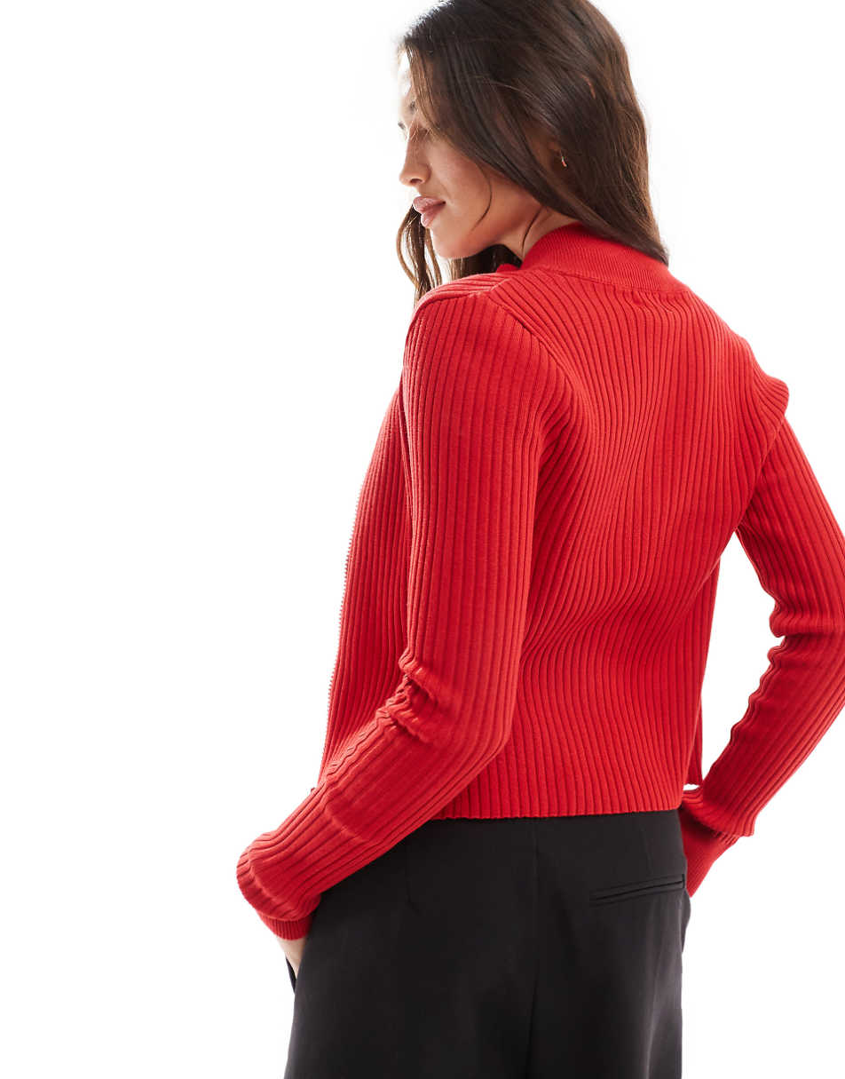Cotton On double zip ribbed collar cardigan in cherry