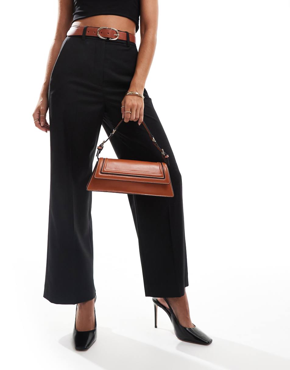 ASOS DESIGN structured elongated shoulder bag with contrast stitch in tan