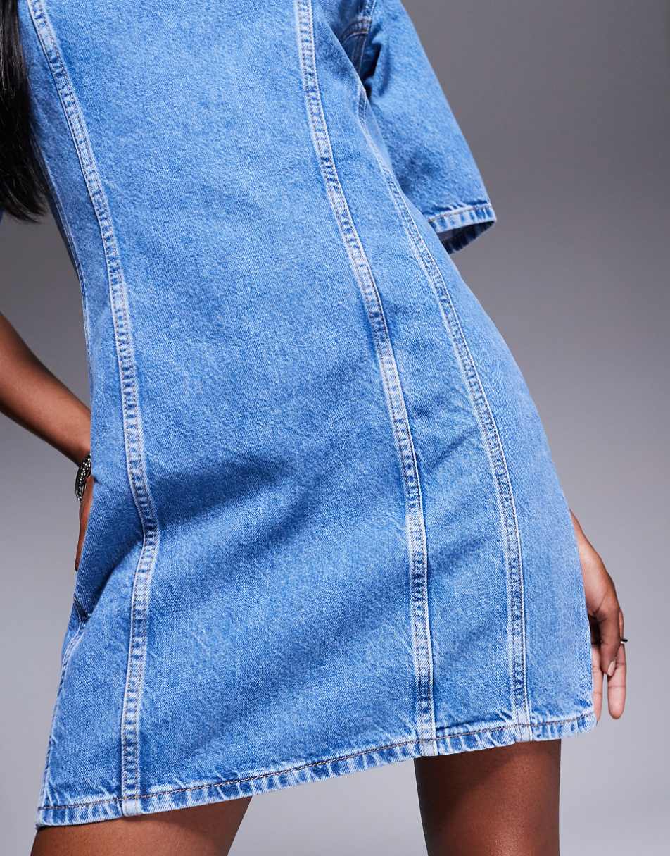 River Island denim shift dress with seam detail in medium wash