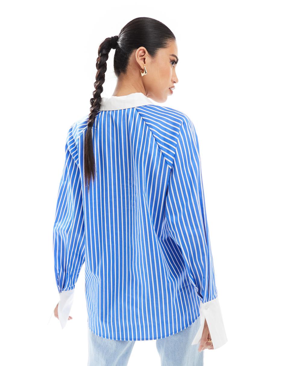 French Connection Alexis cotton shirt in blue and white stripe