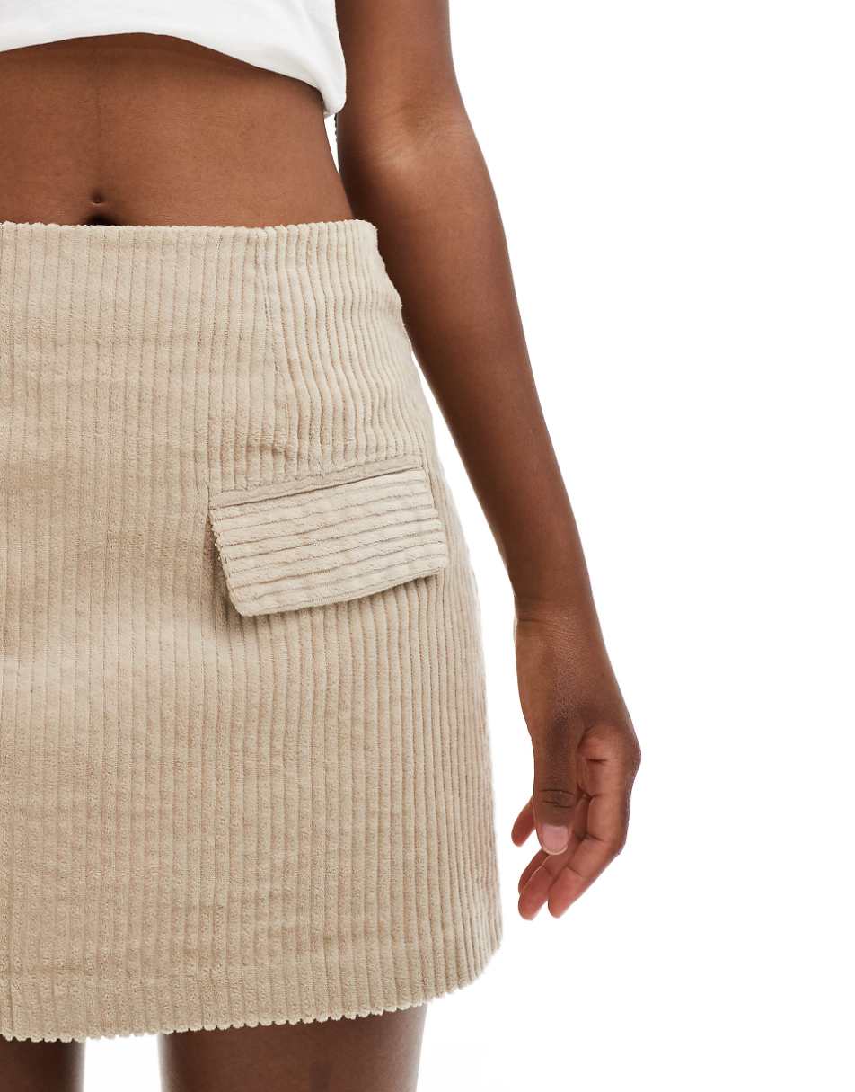 ASOS DESIGN pocket detail cord skirt in biscuit