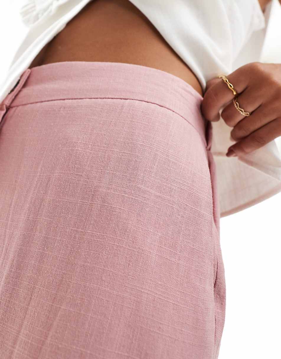 ASOS DESIGN tailored relaxed dad pant with linen in dusty pink