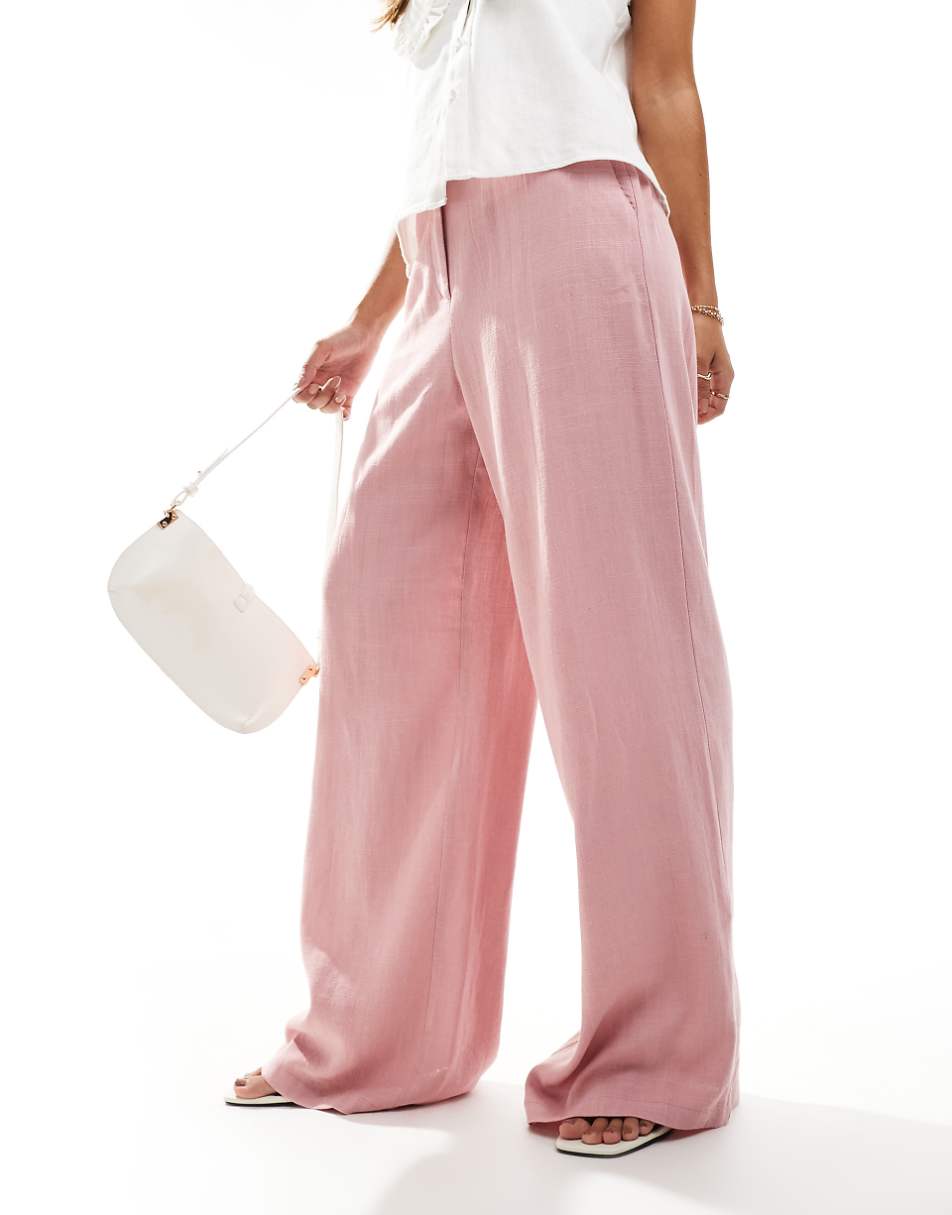 ASOS DESIGN tailored relaxed dad pant with linen in dusty pink