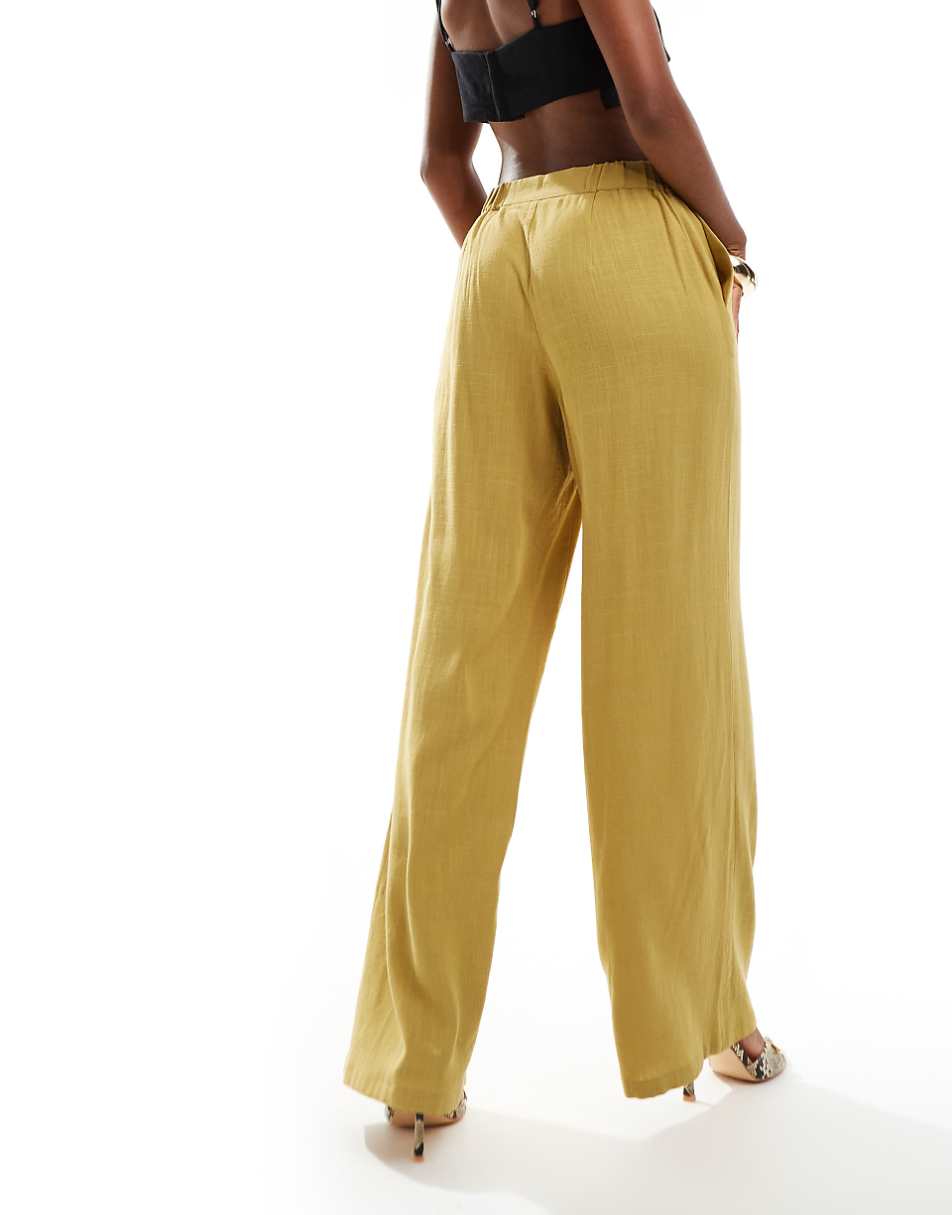 ASOS DESIGN tailored relaxed dad pant with linen in chartreuse