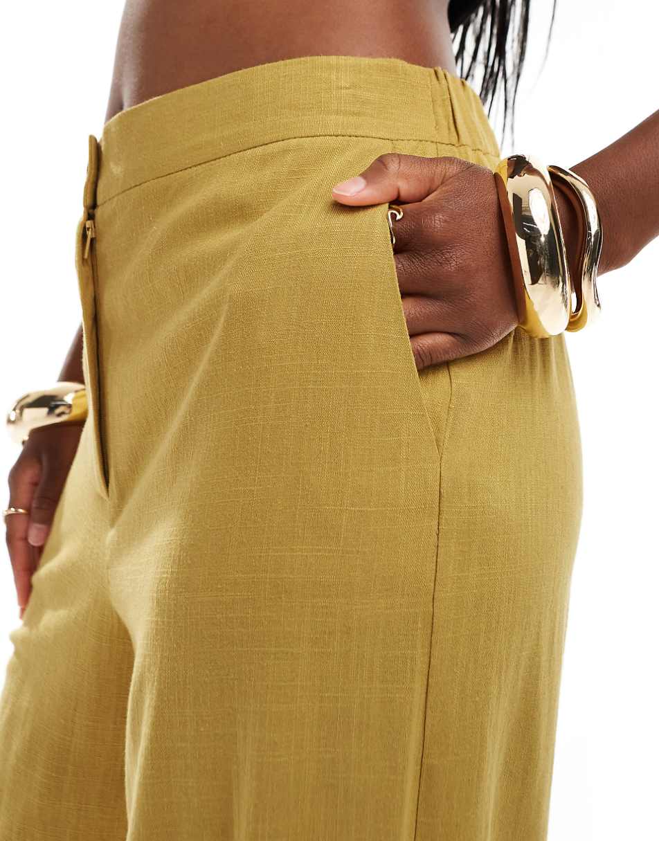 ASOS DESIGN tailored relaxed dad pant with linen in chartreuse