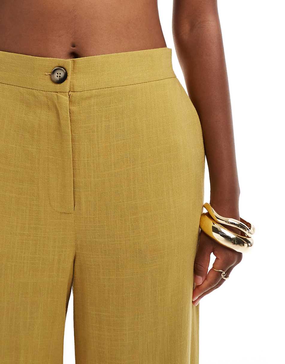 ASOS DESIGN tailored relaxed dad pant with linen in chartreuse