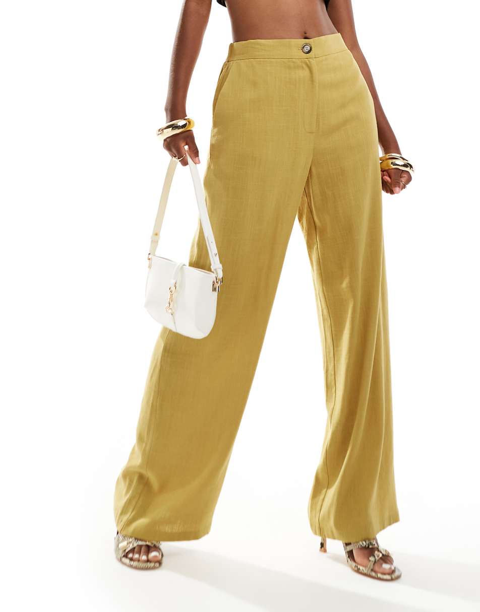 ASOS DESIGN tailored relaxed dad pant with linen in chartreuse