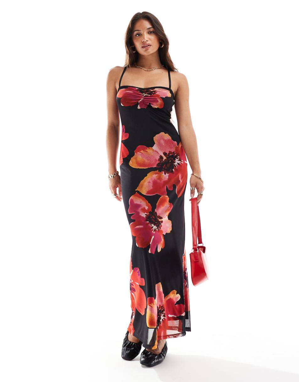 ASOS DESIGN peekaboo mesh midaxi dress in oversized floral print