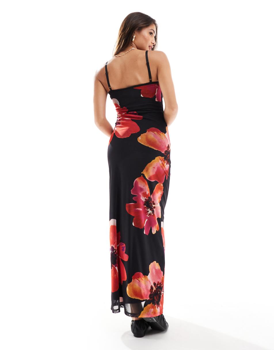 ASOS DESIGN peekaboo mesh midaxi dress in oversized floral print