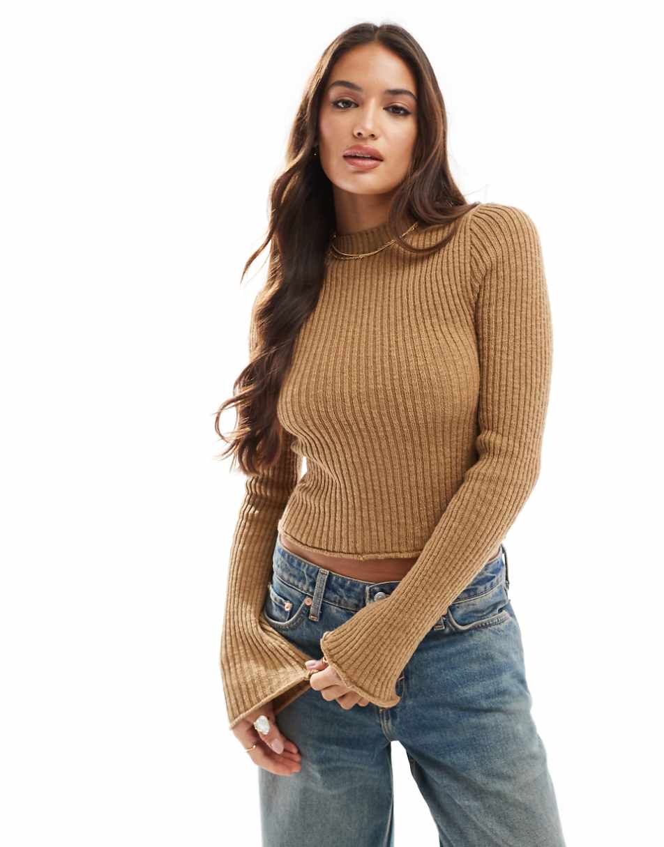 Cotton On baby boat neck fitted long sleeve knit sweater in pinecone