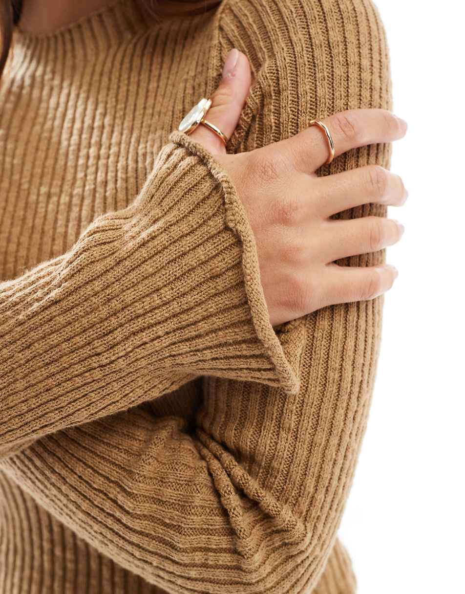 Cotton On baby boat neck fitted long sleeve knit sweater in pinecone