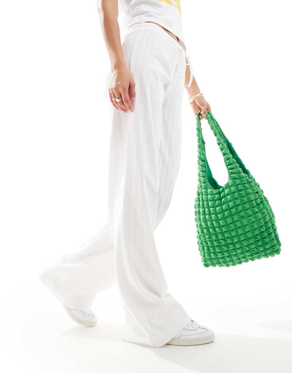 ASOS DESIGN wide leg pointelle pants in white