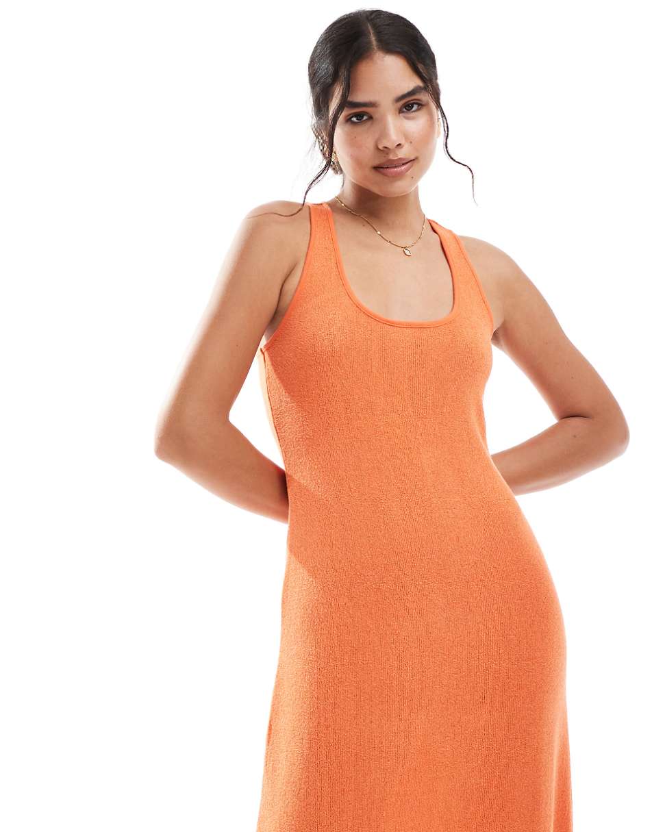Mango terrycloth cami maxi dress in orange