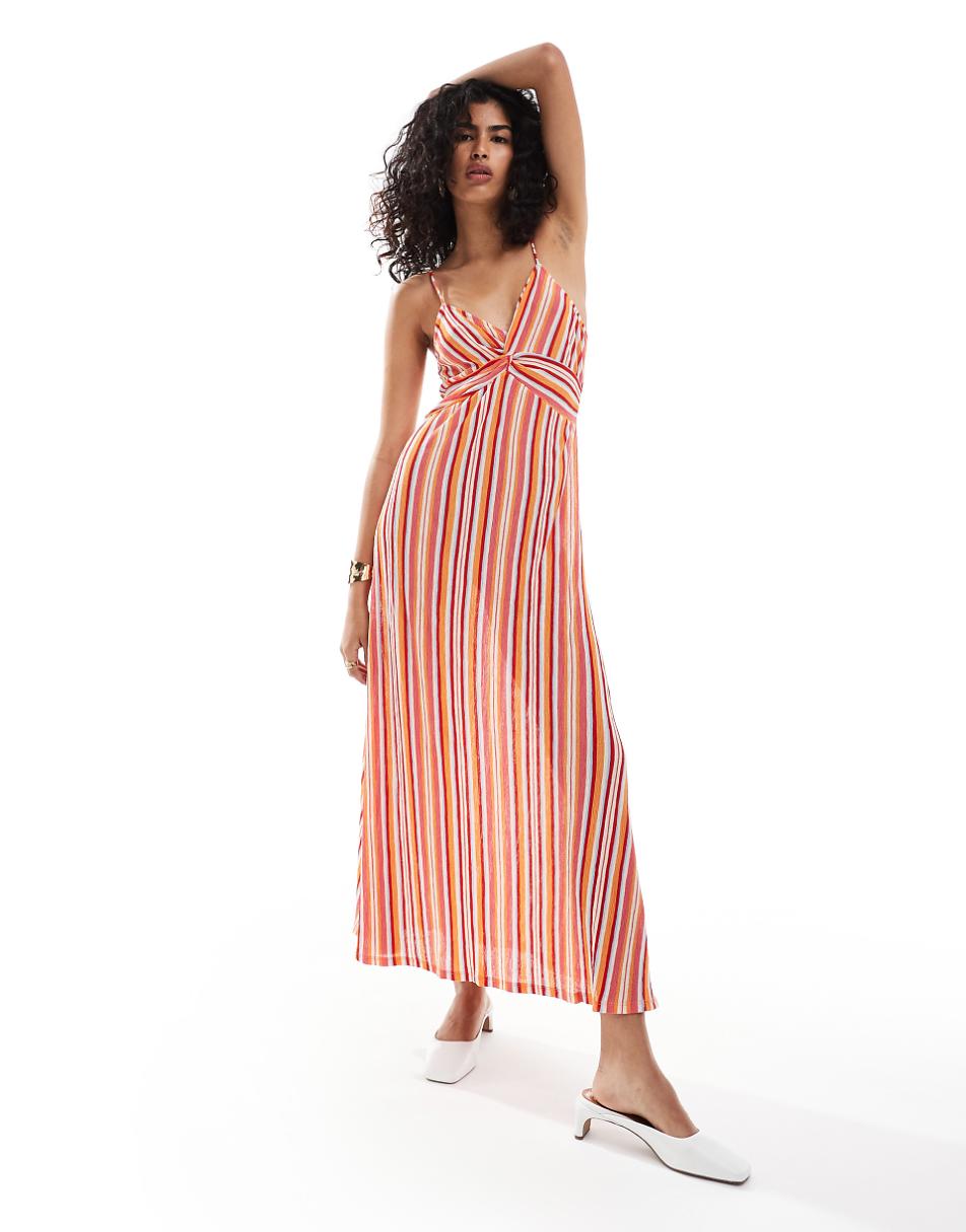 Mango striped cami midi dress in pink and orange