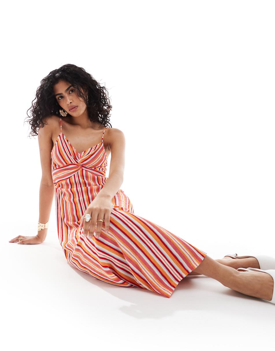 Mango striped cami midi dress in pink and orange
