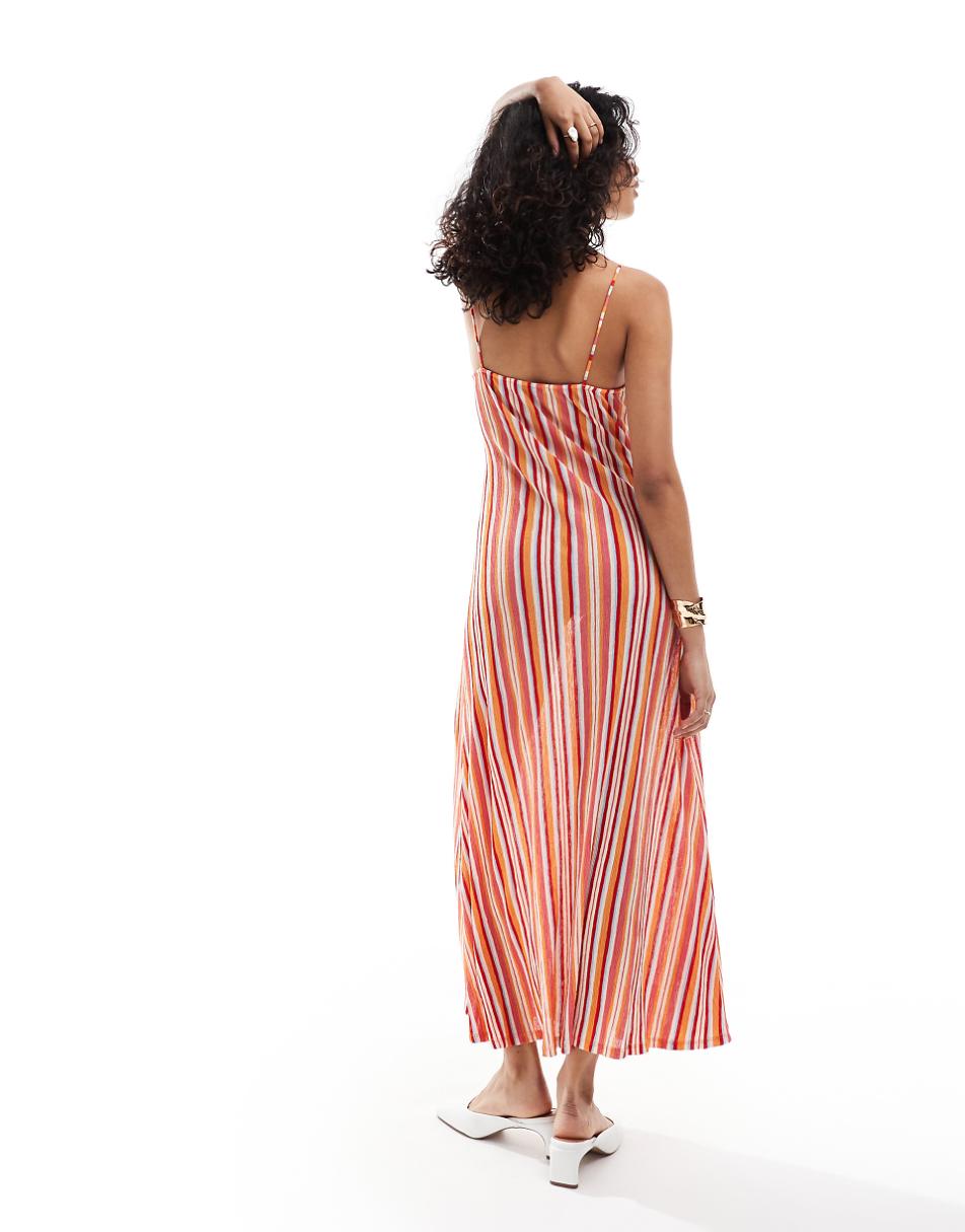 Mango striped cami midi dress in pink and orange