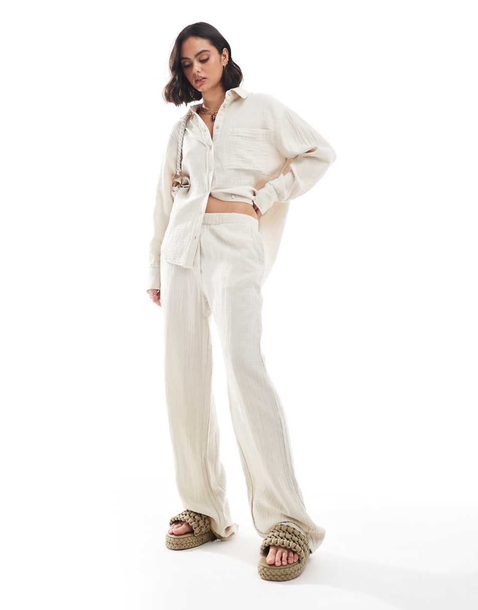 Mango linen look straight leg pants in light beige - part of a set