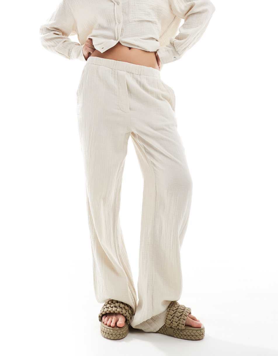 Mango linen look straight leg pants in light beige - part of a set
