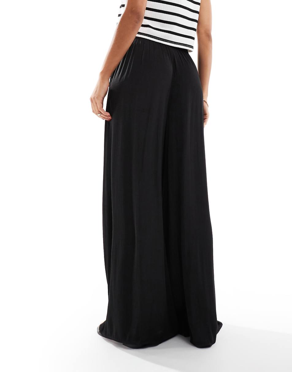 Mango soft touch wide leg pants in black
