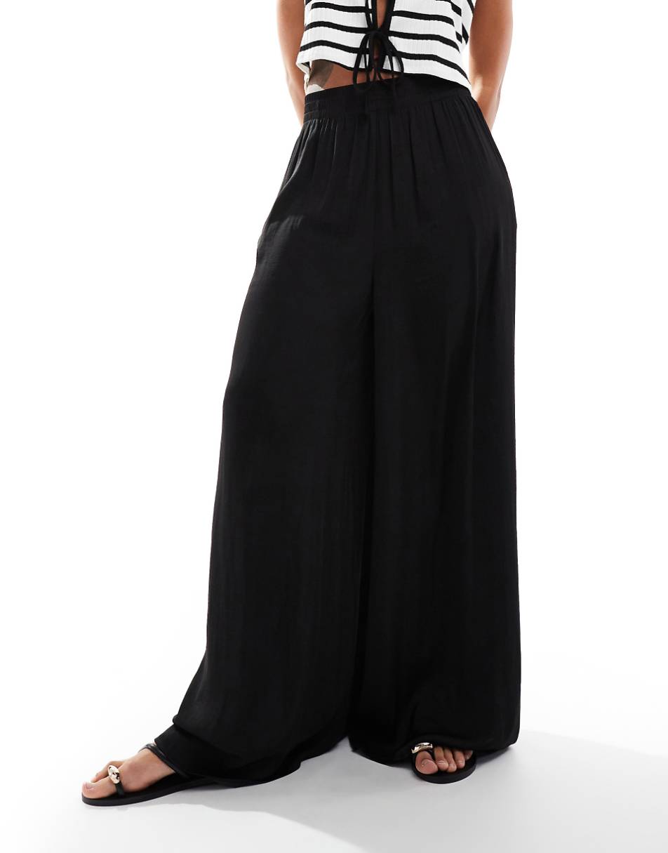 Mango soft touch wide leg pants in black