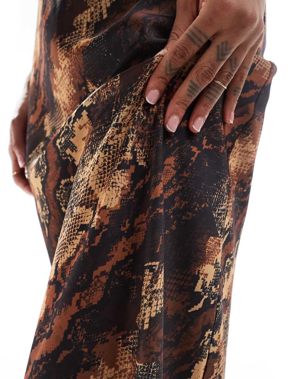 ASOS DESIGN Tall satin bias maxi skirt in snake print