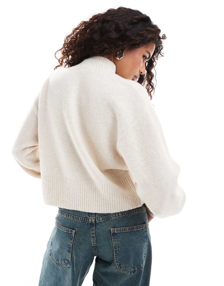 Monki knitted turtleneck sweater in beige melange