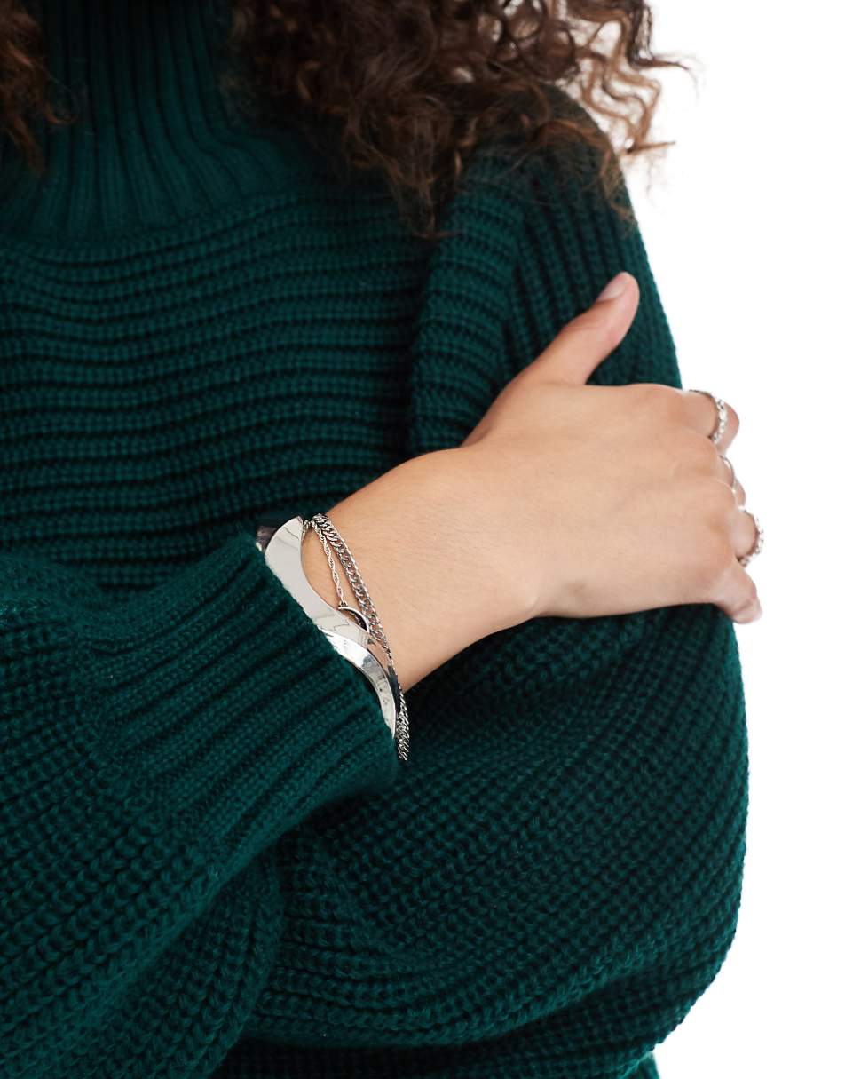 Monki Libby high neck knitted rib sweater in forest green