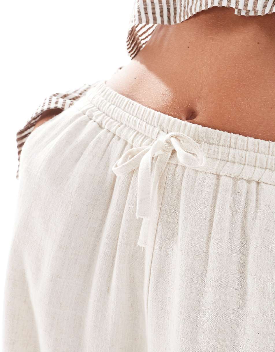 Miss Selfridge Petite linen look pull on wide leg pants in stone