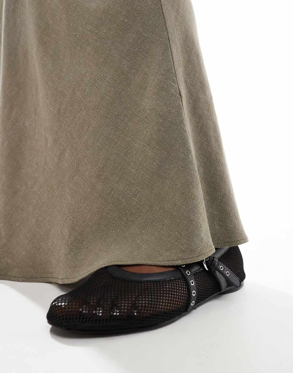 Miss Selfridge linen look bias maxi skirt in khaki