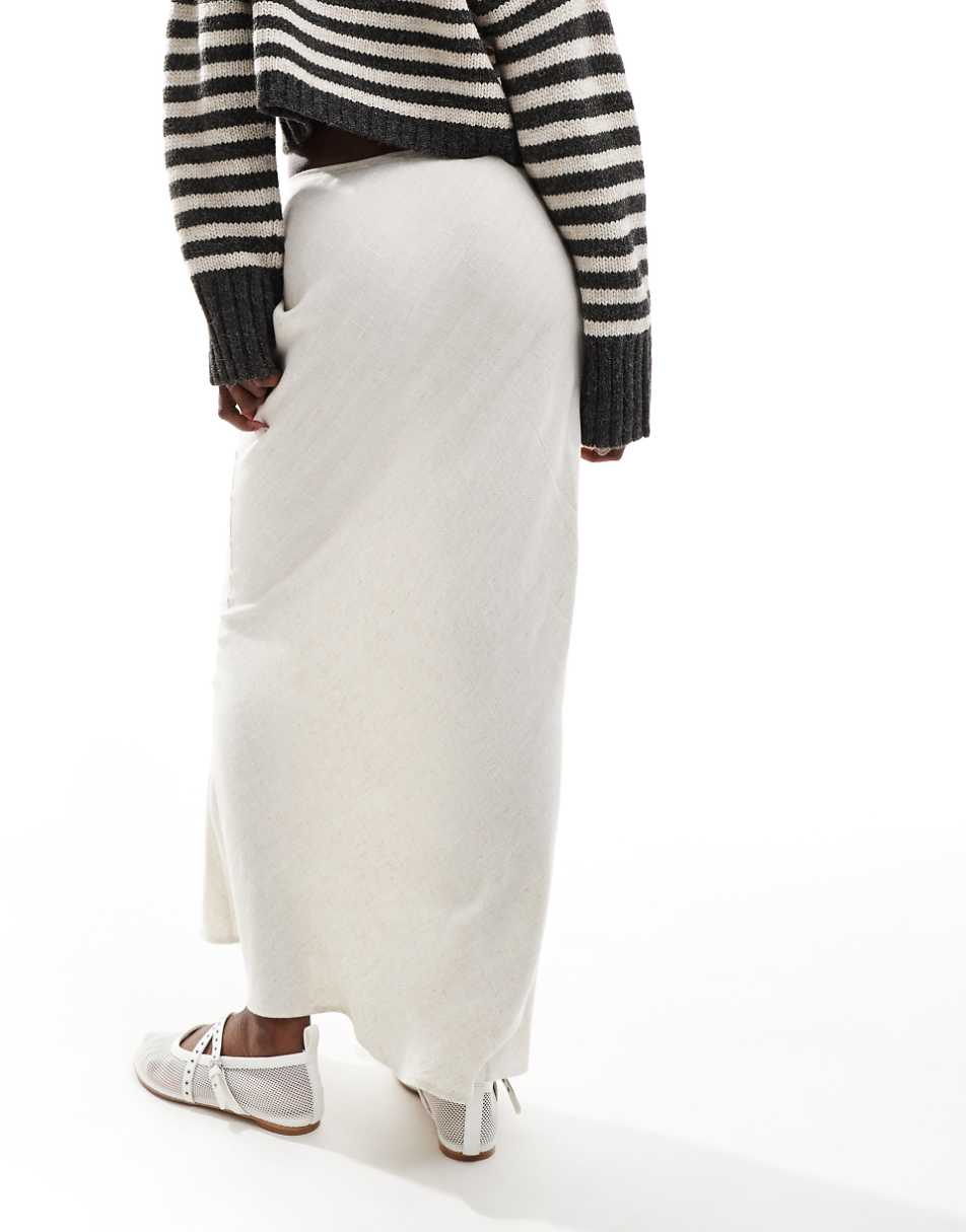 Miss Selfridge linen blend bias maxi skirt in neutral