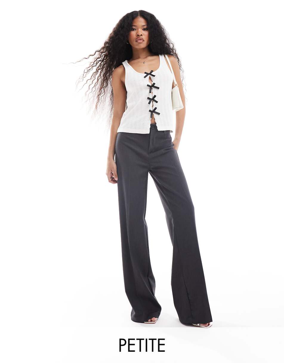 Bershka Petite tailored pants in slate gray