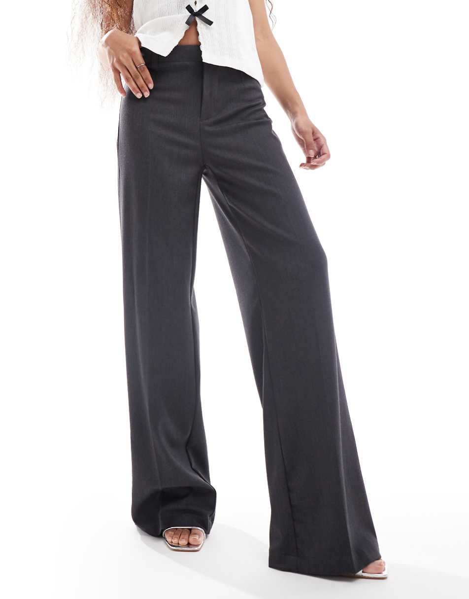 Bershka Petite tailored pants in slate gray