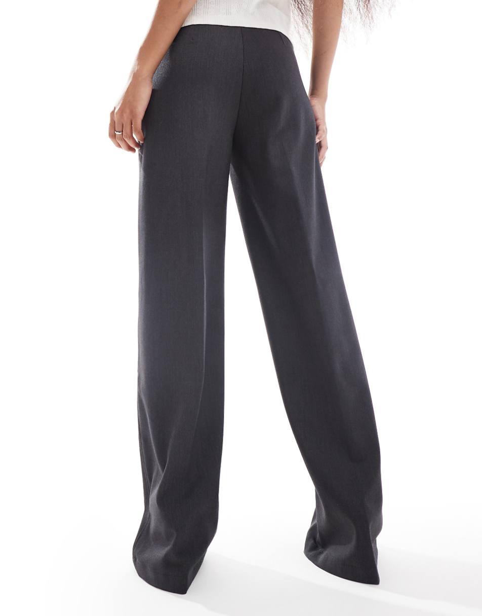 Bershka Petite tailored pants in slate gray