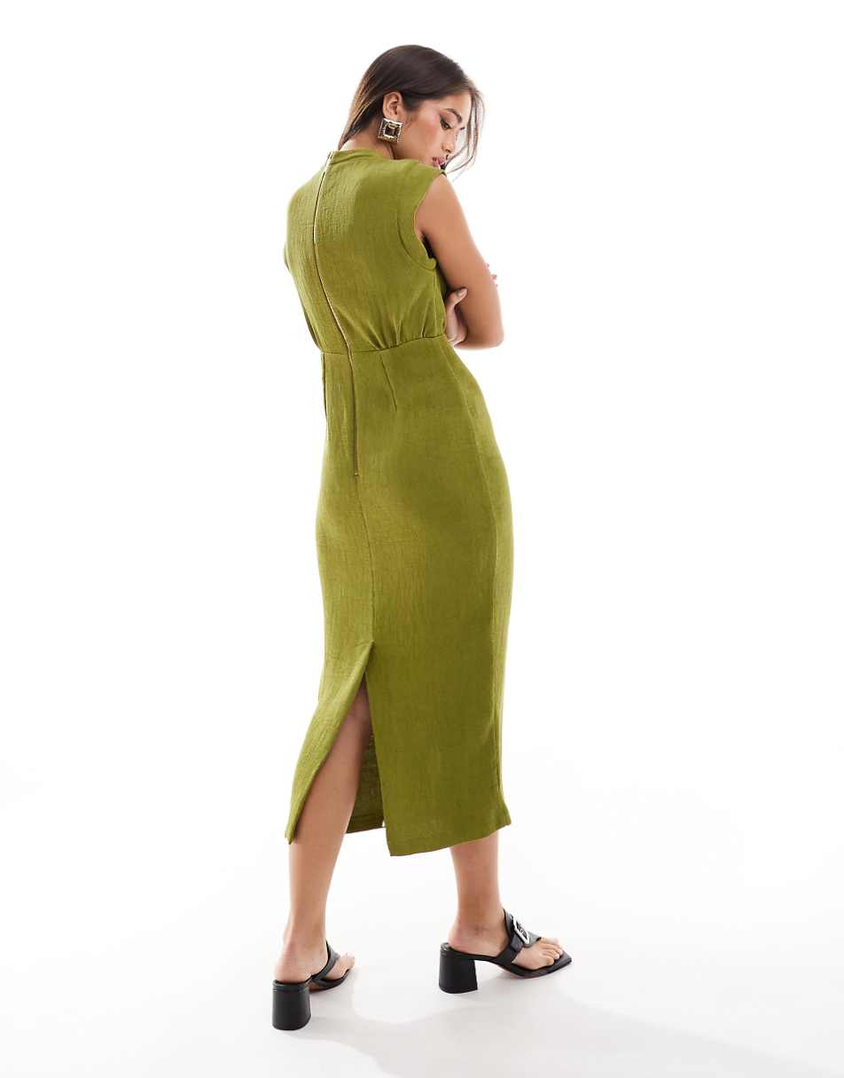 Closet London high neck midaxi dress in olive
