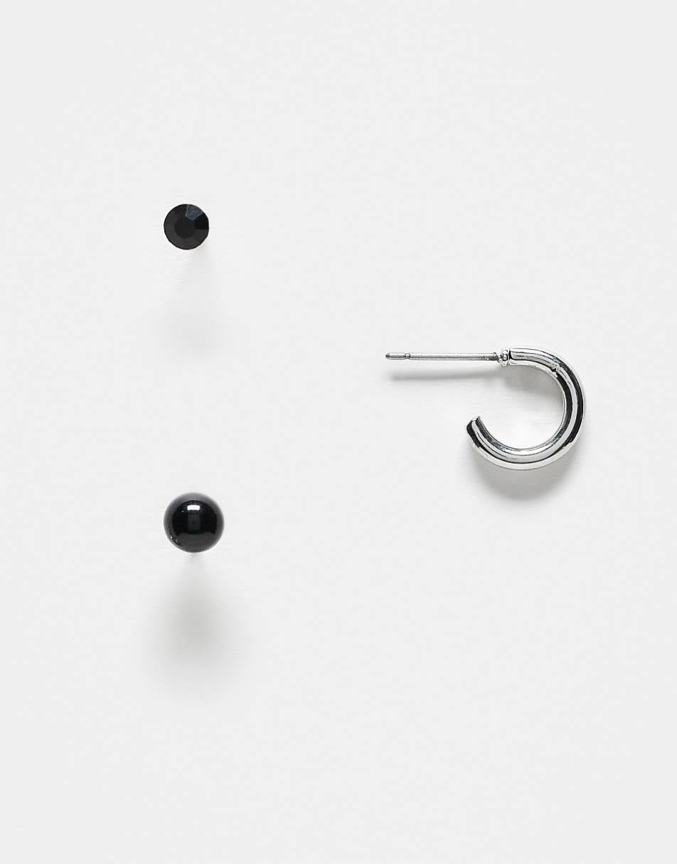 Faded Future pack of 3 single earrings in silver