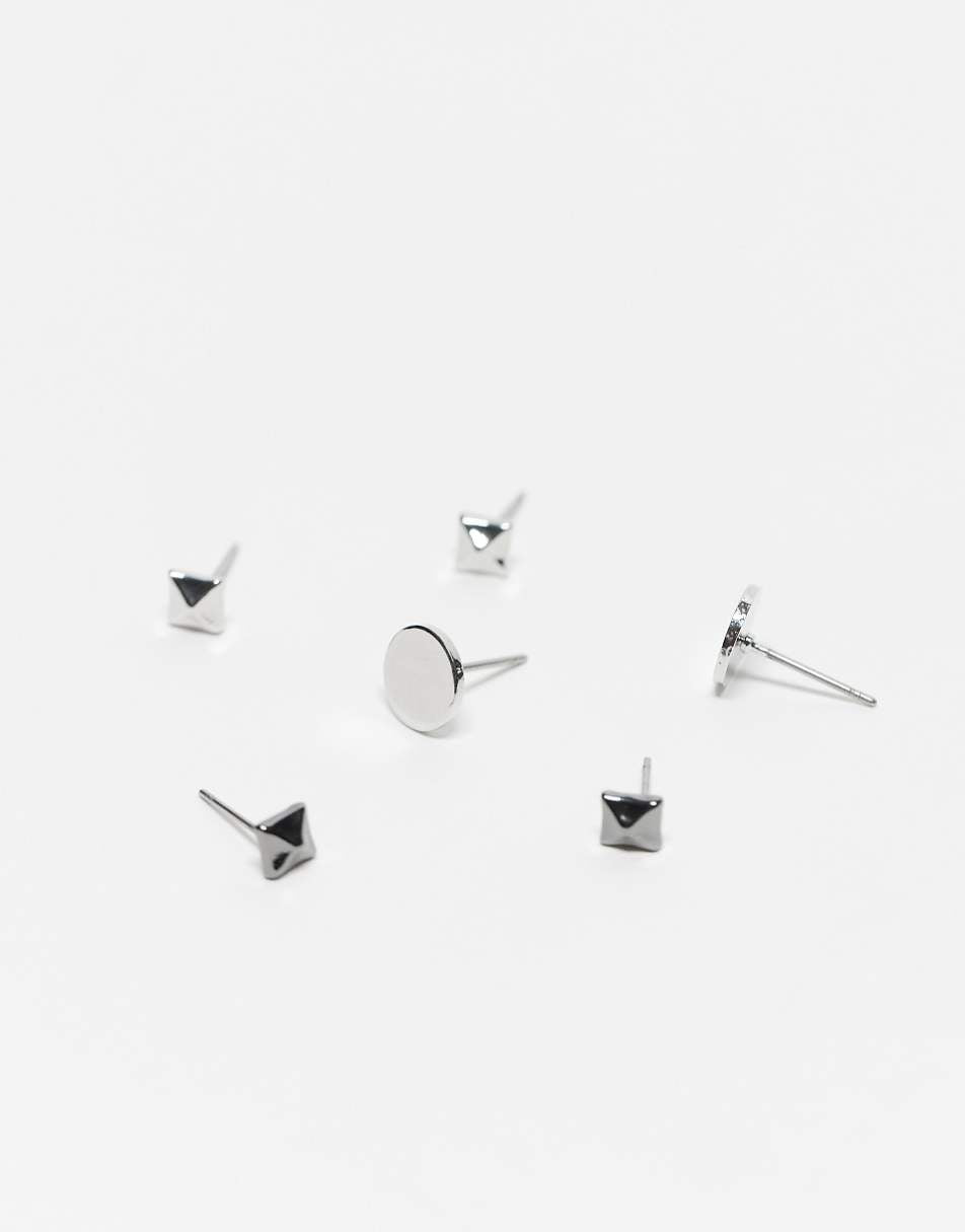 Faded Future 3 pack pyramid earrings in silver