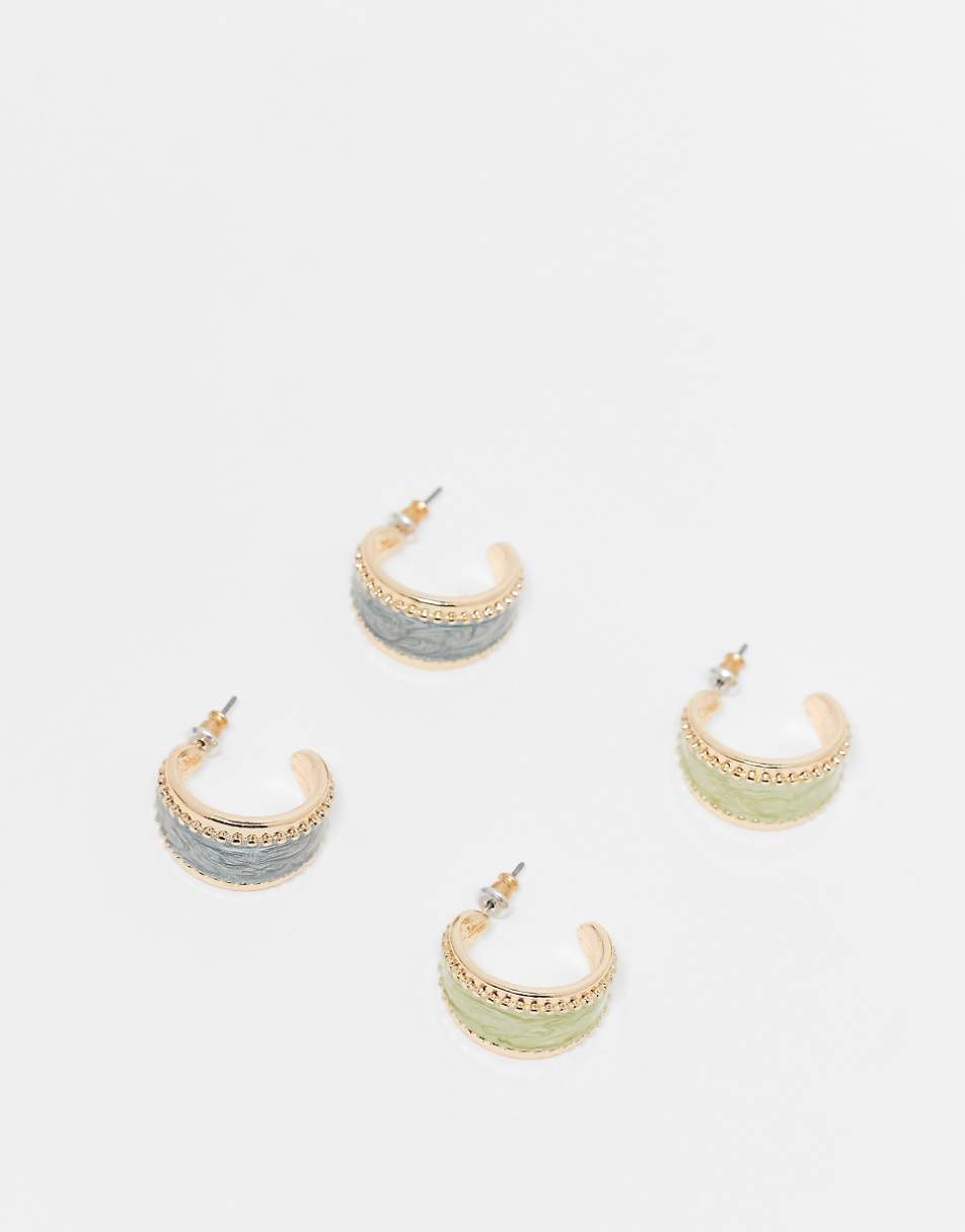ASOS DESIGN pack of 2 hoop earrings with marble enamel detail in gold tone
