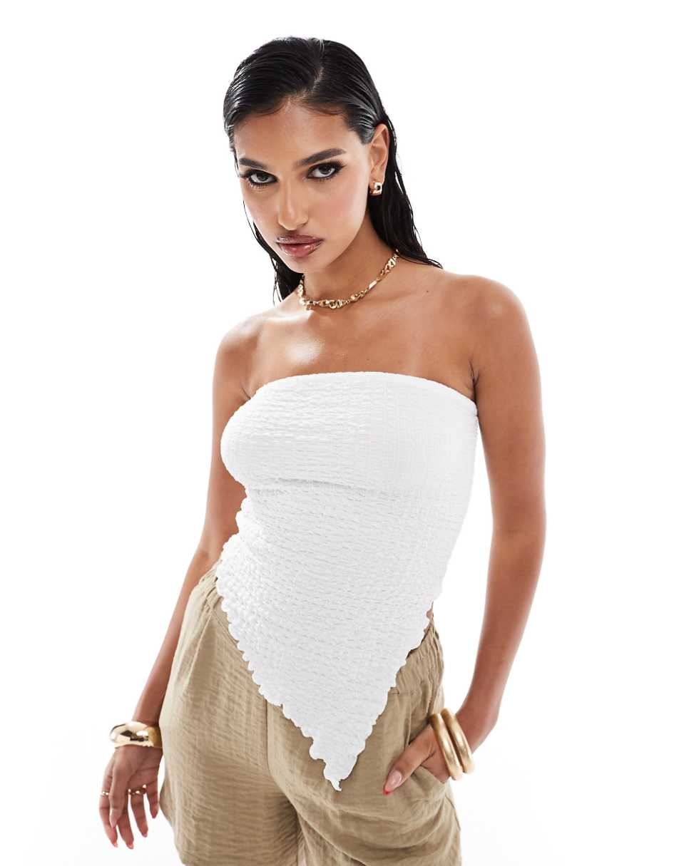 ASOS DESIGN textured bandeau top in ivory