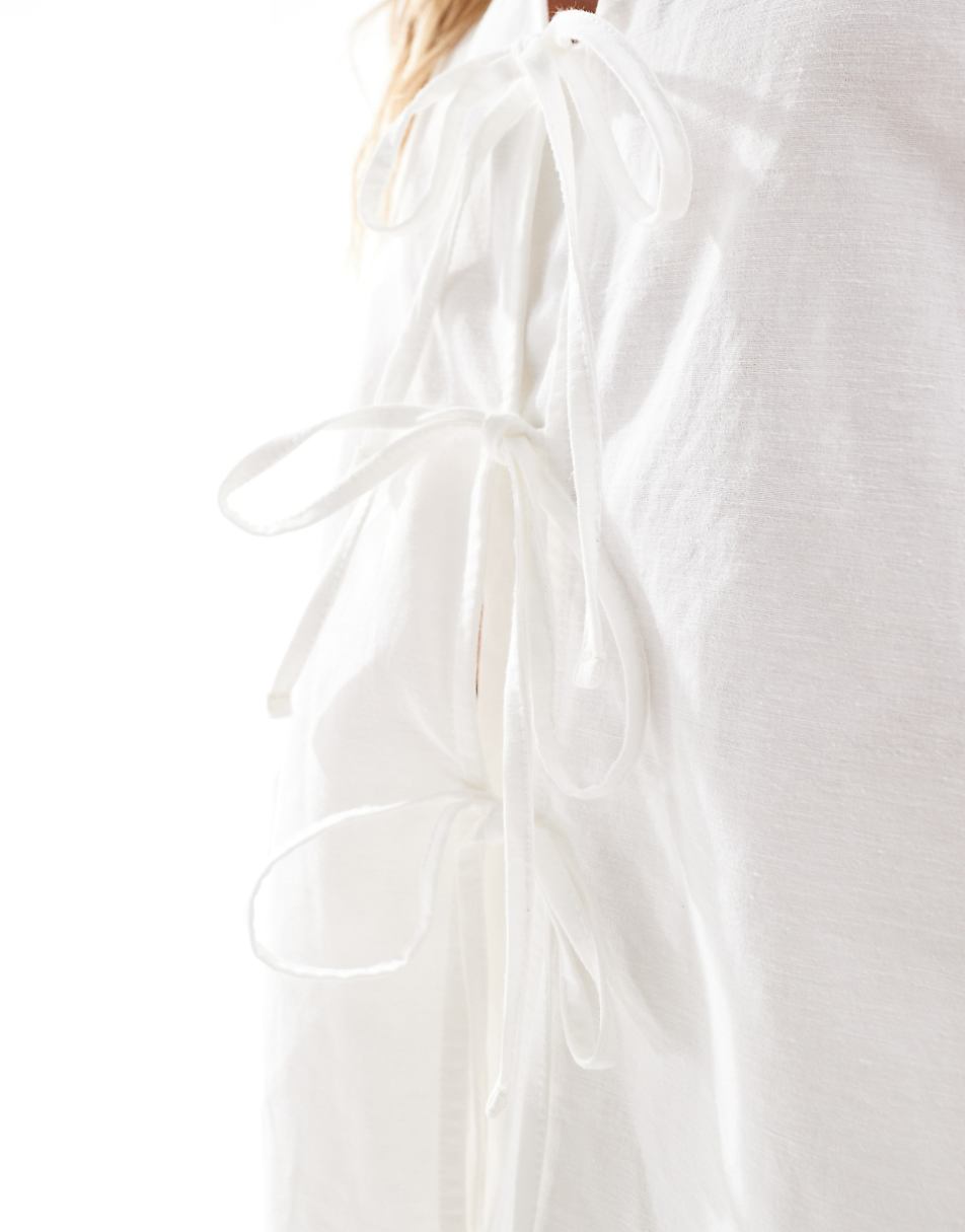 Nobody's Child Bernadetta long sleeve tie-detail blouse in white