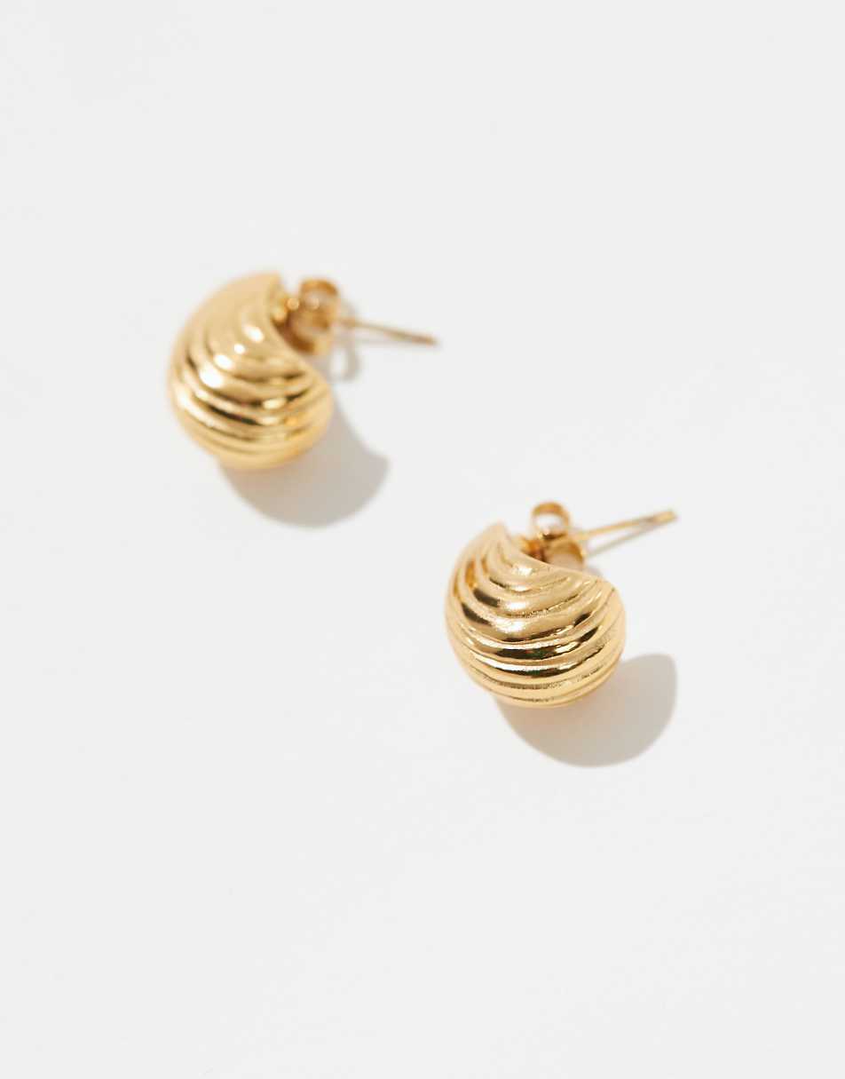 ASOS DESIGN waterproof stainless steel stud earrings with ridged molten detail in gold tone