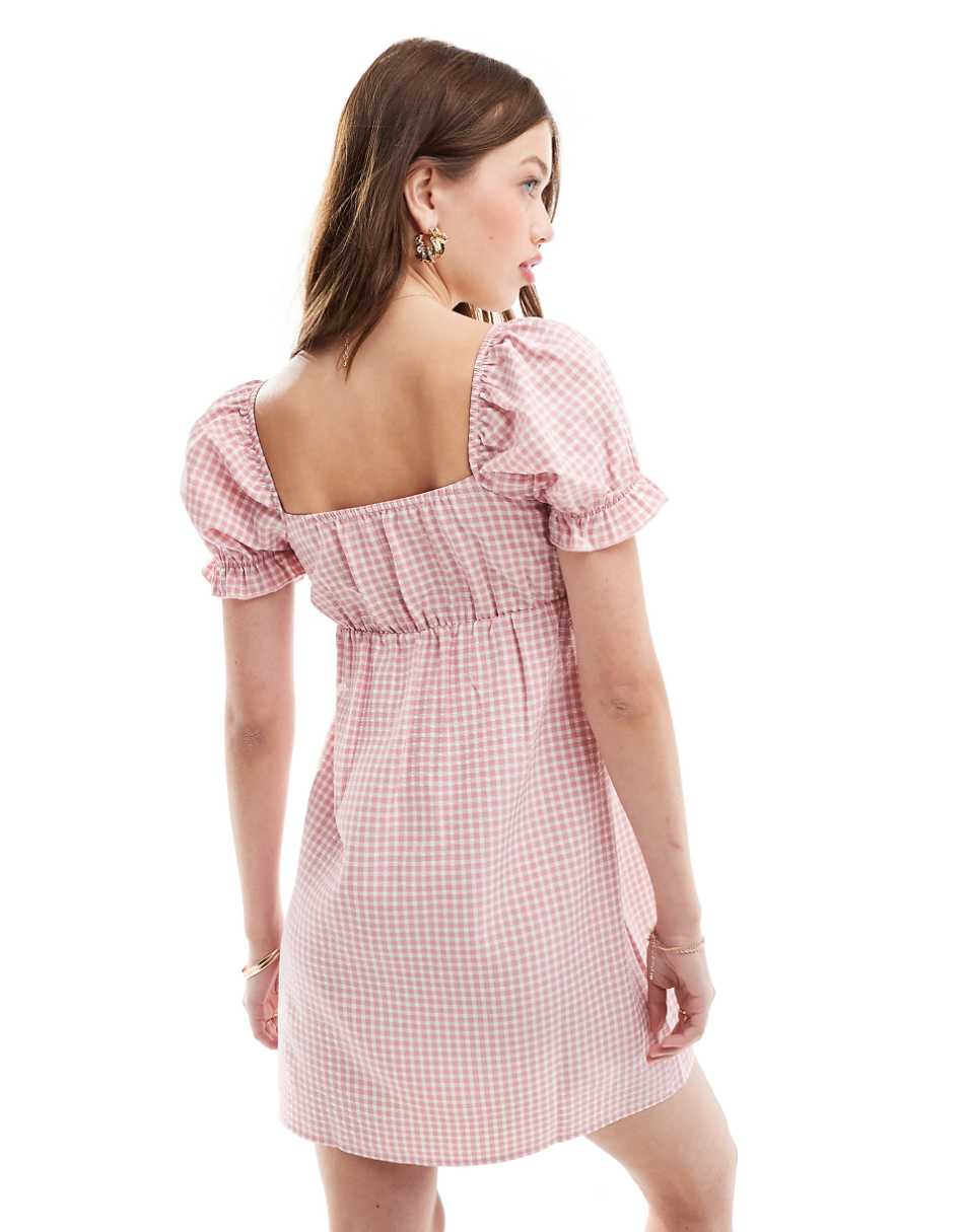 Miss Selfridge lace trim mini dress in pink gingham