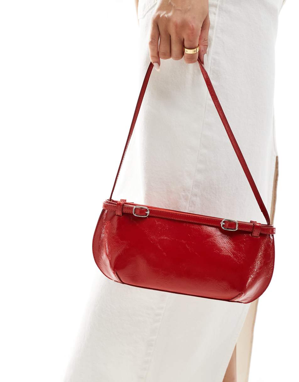 ASOS DESIGN shoulder bag with buckle detail in red