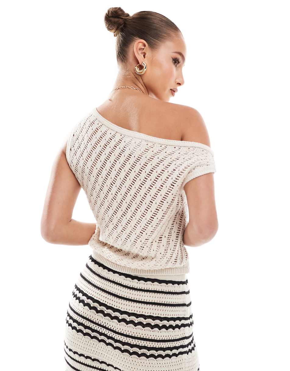 ASOS DESIGN one shoulder knitted top in ecru