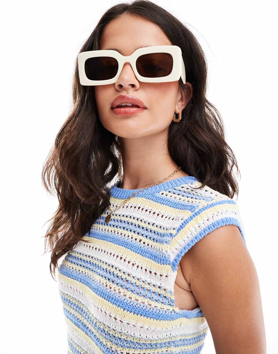 ASOS DESIGN knitted crop top in blue stripe - part of a set