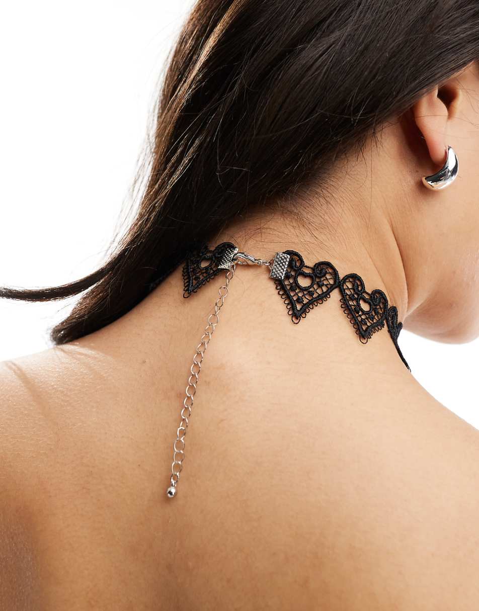 ASOS DESIGN Halloween choker necklace with heart lace design in black