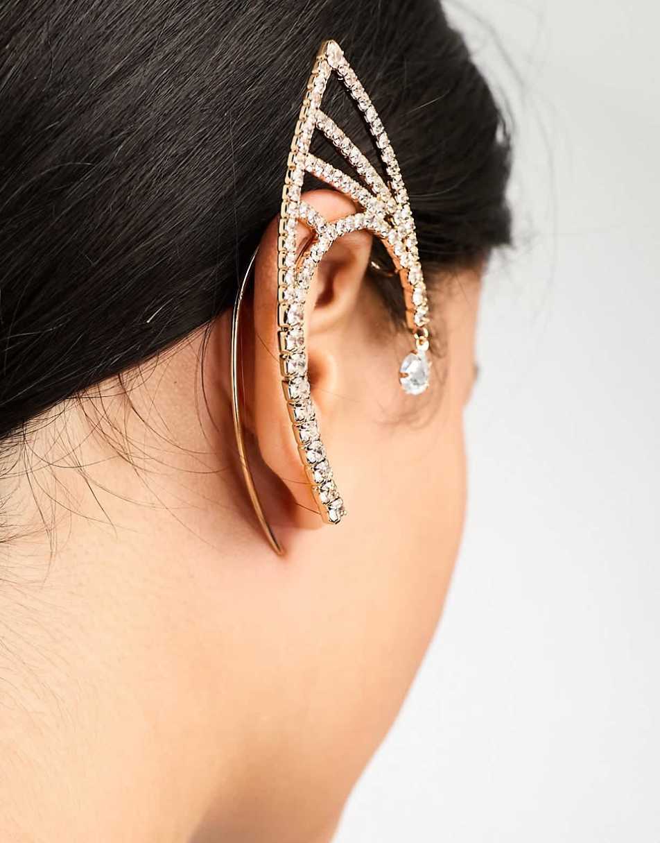 ASOS DESIGN Halloween ear cuffs in elf design in gold tone