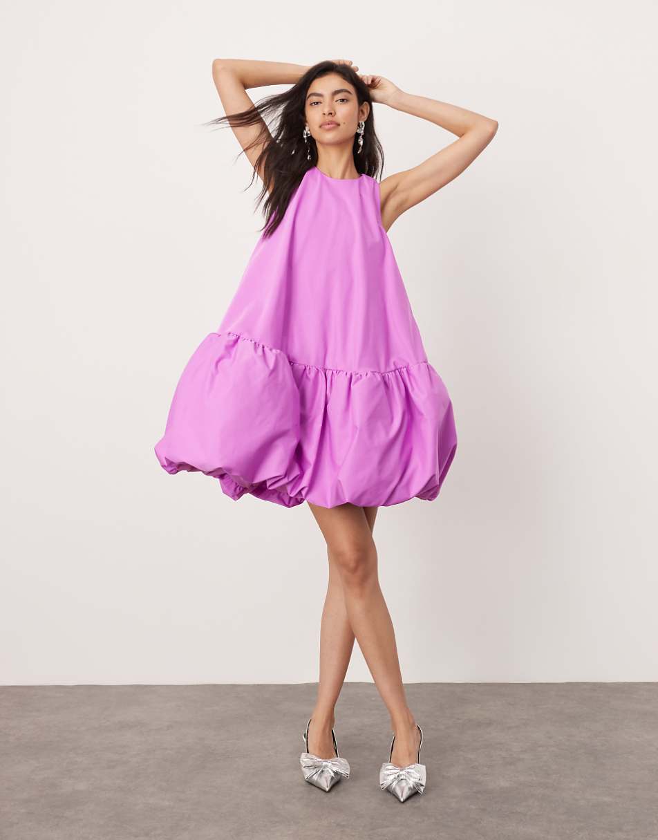 ASOS EDITION scoop neck puff ball mini dress in purple